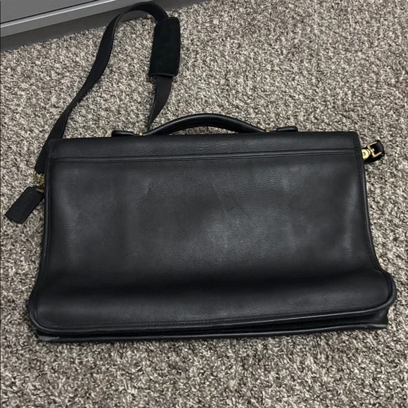 Coach vintage black leather briefcase messenger bag crossbody Y2K marks boho 90s - Picture 5 of 11